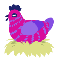 (unnamed), a fuchsia and blurple chicken with a bar pattern