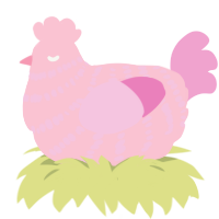 rosemary, a rose and pink chicken with a bar pattern