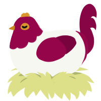 A white and maroon chicken with a head pattern