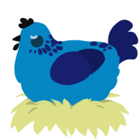 A cerulean and navy chicken with a neck-speckle pattern