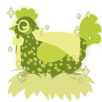 A chartreuse and lime chicken with a speckle pattern