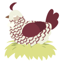 A silver and maroon chicken with a lace pattern