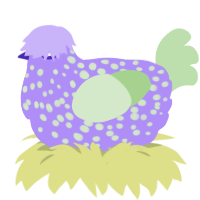 Oddity, a lilac and gluppy chicken with a speckle pattern