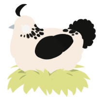 Cookies and Cream, a cream and black chicken with a neck-speckle pattern