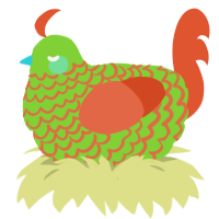 GAD, a grass and vermilion chicken with a lace pattern