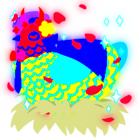 A chartreuse and sapphire chicken with a lace pattern