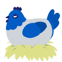 A mist and ultramarine chicken with a head pattern