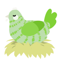 Leek, a gluppy and grass chicken with a bar pattern