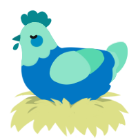 A sapphire and mint chicken with a head pattern