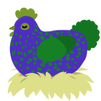 A indigo and leaf chicken with a speckle pattern