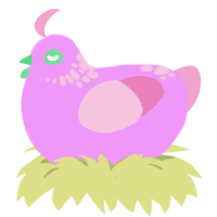 Pascale Pastel, a lavender and pink chicken with a neck-speckle pattern