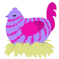A lilac and fuchsia chicken with a bar pattern