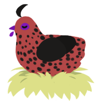 A red and sable chicken with a speckle pattern