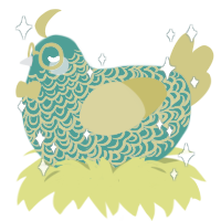 Aqua, a turquoise and yellow chicken with a double-lace pattern