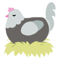 A grey and silver chicken with a head pattern