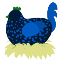 Abyss, a tumblr and ultramarine chicken with a speckle pattern
