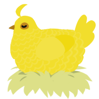 A yellow chicken with a lace pattern