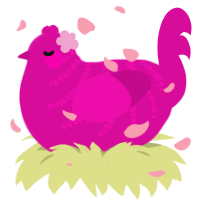 A fuchsia chicken with a half-bar pattern