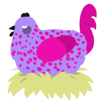 A lilac and fuchsia chicken with a speckle pattern