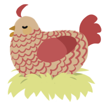 A beige and red chicken with a lace pattern