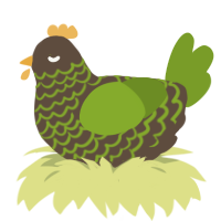 A bark and chartreuse chicken with a lace pattern