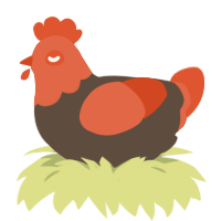 Foxy, a bark and vermilion chicken with a head pattern