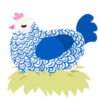 A white and ultramarine chicken with a double-lace pattern