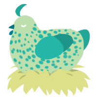 A gluppy and turquoise chicken with a speckle pattern