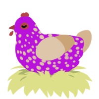 A amethyst and beige chicken with a speckle pattern