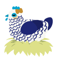 Astgenne, a white and navy chicken with a lace pattern