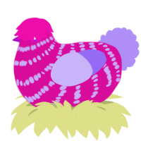 A fuchsia and lilac chicken with a bar pattern