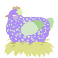 A lilac and gluppy chicken with a speckle pattern
