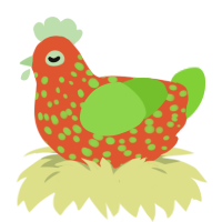 A vermilion and grass chicken with a speckle pattern