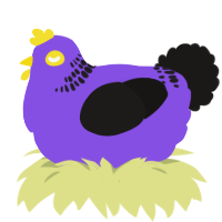 A blurple and sable chicken with a neck-band pattern
