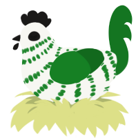 A white and leaf chicken with a bar pattern
