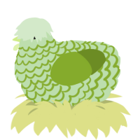 A gluppy and chartreuse chicken with a lace pattern