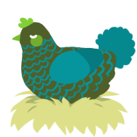 A olive and teal chicken with a lace pattern