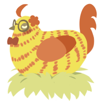 Candy corn, a yellow and vermilion chicken with a bar pattern