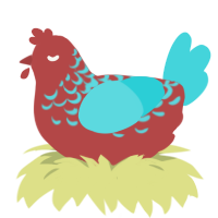 Copper, a red and aqua chicken with a half-lace pattern