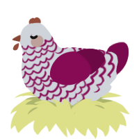 hubert, a mist and wine chicken with a lace pattern