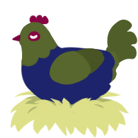 A navy and olive chicken with a head pattern