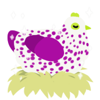 A white and plum chicken with a speckle pattern