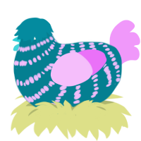 vaporwave, a sea and lavender chicken with a bar pattern