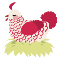 A cream and crimson chicken with a lace pattern