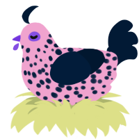 A pink and tumblr chicken with a speckle pattern