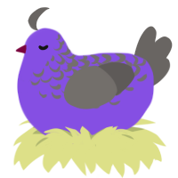 Grape Soda, a blurple and grey chicken with a half-lace pattern