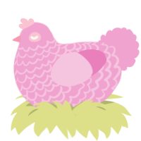 A pink chicken with a lace pattern