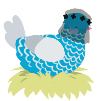 Hyaline, a cerulean and mist chicken with a lace pattern