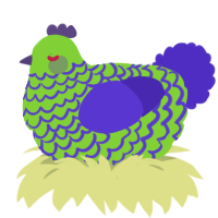 black cloud, a grass and indigo chicken with a lace pattern