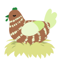 A brown and apple chicken with a bar pattern